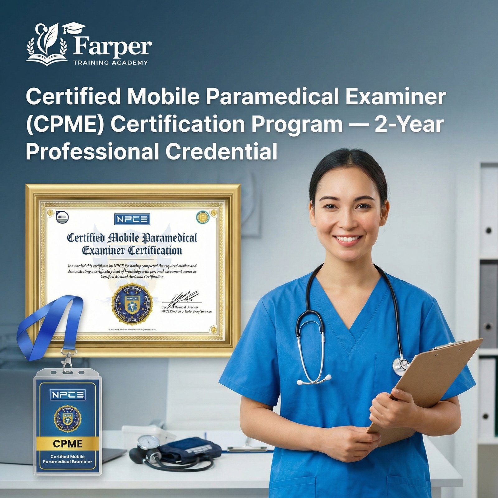 Farper Training Academy™ Certified Mobile Paramedical Examiner (CPME) Certification Program — 2-Year Professional Credential